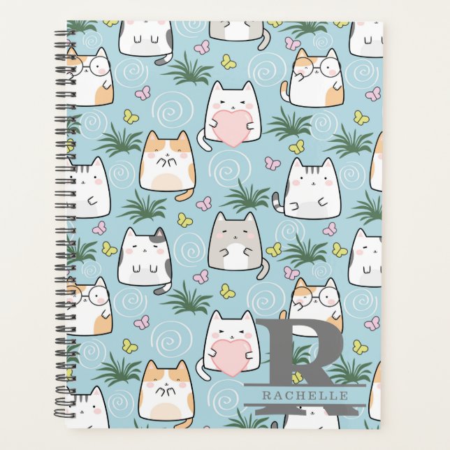 Agenda Gato Kawaii en un fondo azul cielo (Anverso)