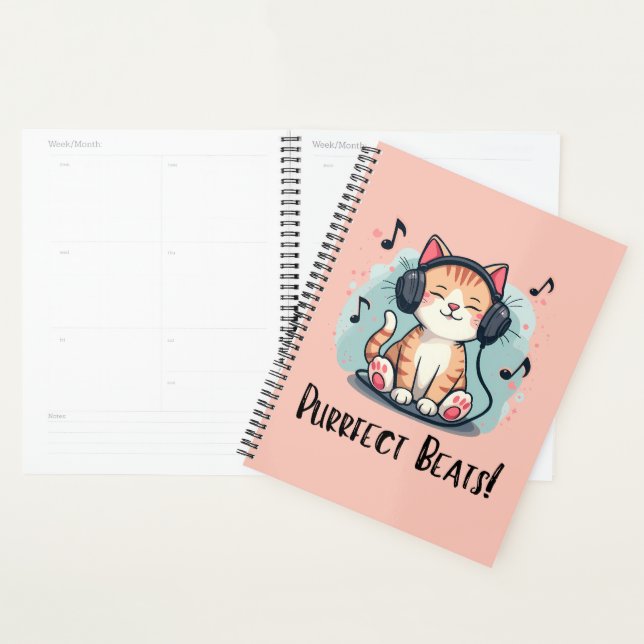 Agenda Gato lindo con audífonos Kawaii Music Lover Art (Demostración)