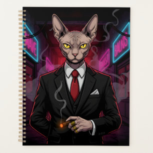 Agenda Gato Mafia Sphynx en Estilo Noir Neon