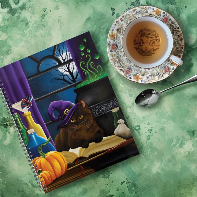 Agenda Gato marrón brujo magia púrpura luna llena prepara (Subido por el creador)