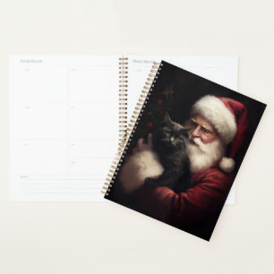 Agenda Gato Negro Con Claus De Santa Festivo Navidad