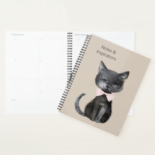 Agenda Gato negro con lazo rosa crema