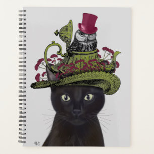 Agenda Gato negro con tetera y búho