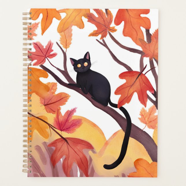 Agenda Gato Negro en un Árbol | Otoño Espeluznante y Lind (Anverso)