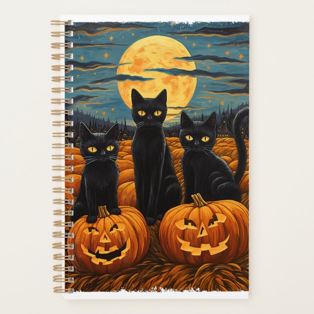 Agenda Gato negro Halloween Gato ama a gato estrellado va (Anverso)