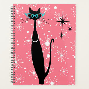 Agenda Gato negro MCM moderno de la era atómica retro de