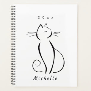 Agenda Gato negro minimalista sobre fondo blanco añadir n
