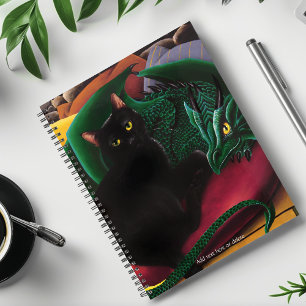 Agenda Gato negro místico Dragón verde esmeralda Fantasía