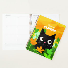Agenda Gato negro Naranja verde floral personalizado