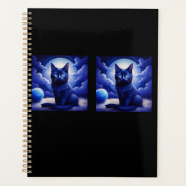 Agenda Gato Negro Posando Frente A La Luna Y Nubes Blanca