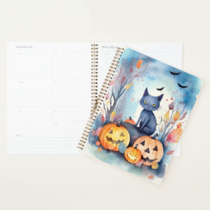 Agenda Gato Oriental Azul de Halloween con Calabazas Espe