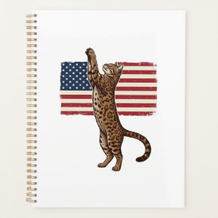 Agenda Gato Patriótico Bandera Americana Diseño Vectorial