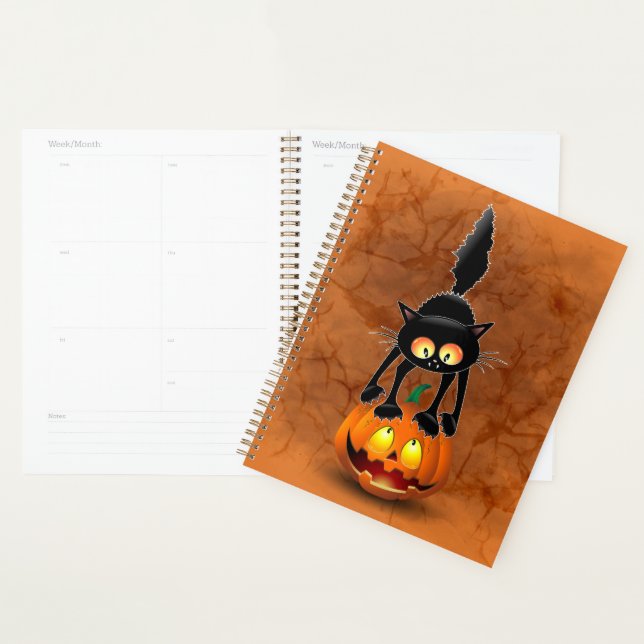 Agenda Gato Personalizado asustado de Halloween en calaba (Demostración)