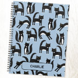 Agenda Gato personalizado de tuxedo negro y blanco<br><div class="desc">Montones de adorables pequeños gatos de Tuxedo negros y blancos sobre un fondo azul. Perfecto para los amantes de los animales. Arte original de Nic Squirrell. Cambie el nombre a personalizar.</div>