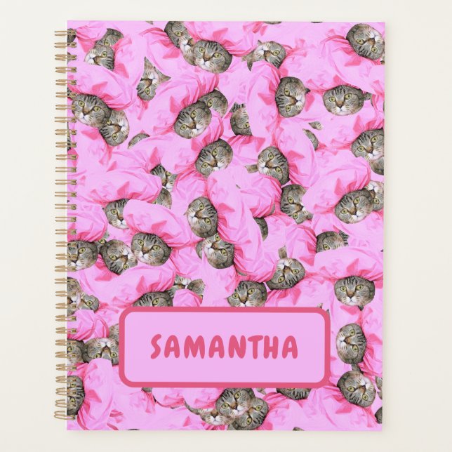 Agenda Gato rosa divertido personalizado (Anverso)