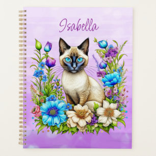 Agenda Gato siamés de acuarela Ai en flores personalizada