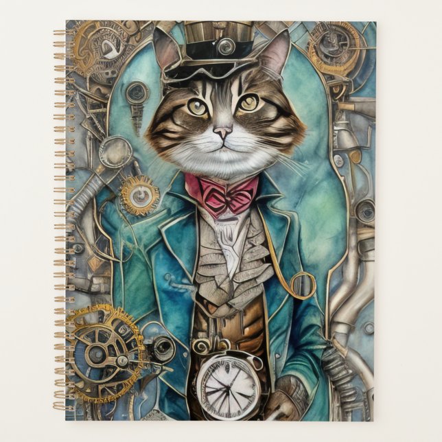 Agenda Gato Tabby Steampunk Antiguo (Anverso)