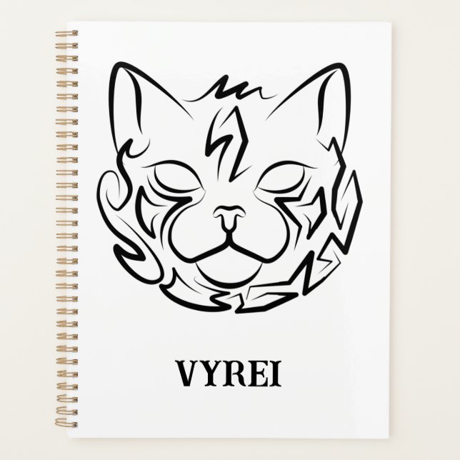 Agenda Gato tribal negro y blanco (Anverso)