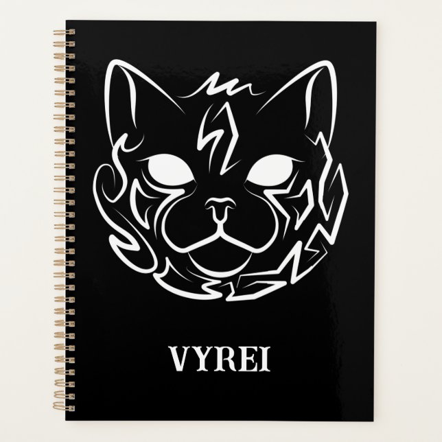 Agenda Gato tribal negro y blanco (Anverso)