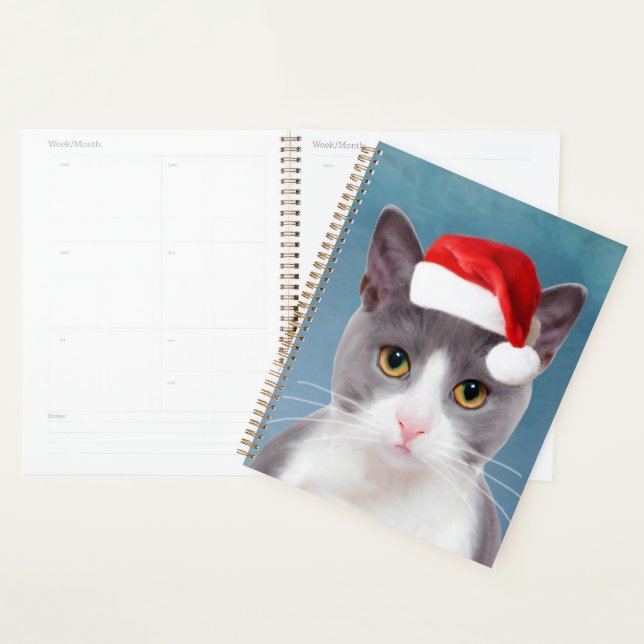 Agenda Gato usando retrato de Navidades de Santa Hat (Demostración)