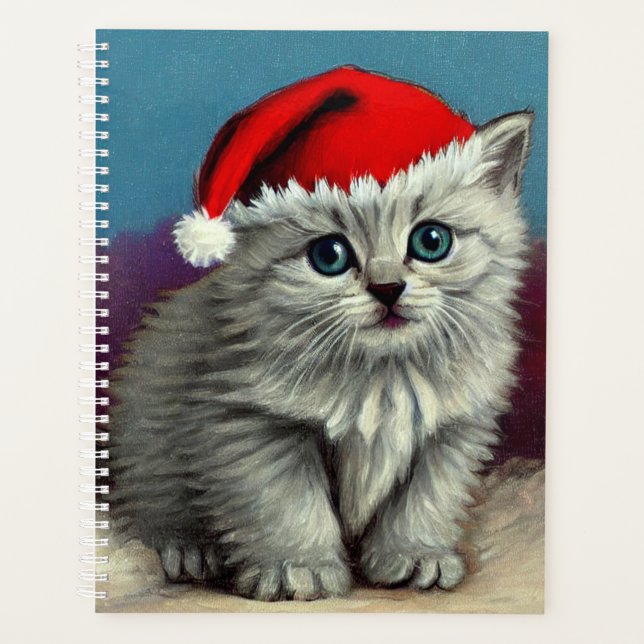 Agenda Gato vintage de Navidad en Sombrero Santa (Anverso)
