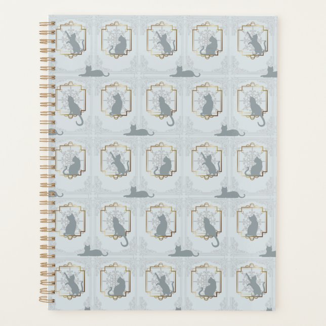 Agenda Gatos Art Deco Elegantes - Gris Claro (Anverso)