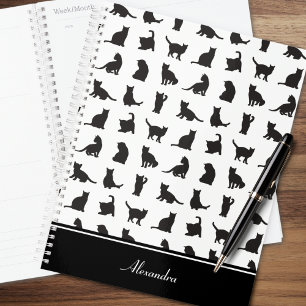 Agenda Gatos con patrón de silueta negra con nombre