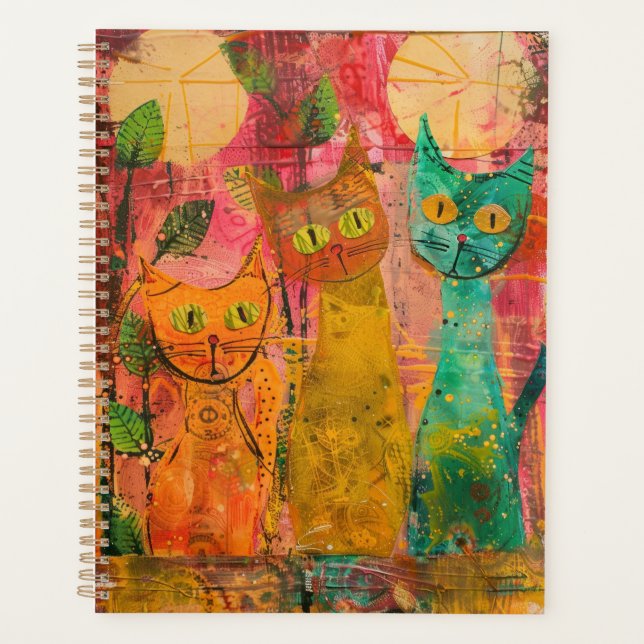 Agenda Gatos de acuarela Boho - Arte felino de tierra (2) (Anverso)