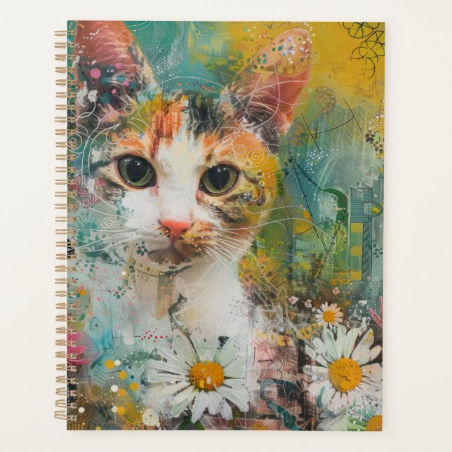 Agenda Gatos de acuarela Boho - Arte felino de tierra (3) (Anverso)