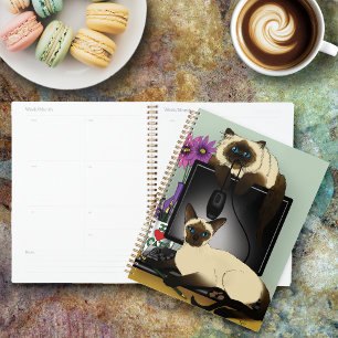 Agenda Gatos de escritorio de oficina siameses divertida