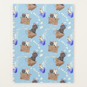 Agenda Gatos en caja y gotas de leche en azul