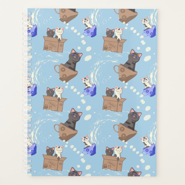 Agenda Gatos en caja y gotas de leche en azul (Anverso)