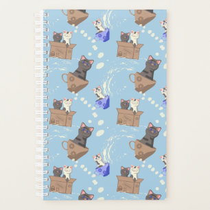 Agenda Gatos en caja y gotas de leche en azul