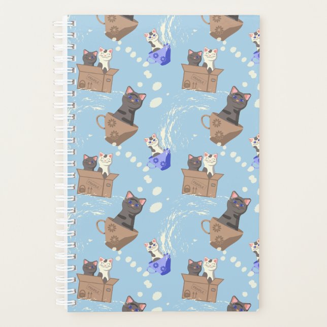 Agenda Gatos en caja y gotas de leche en azul (Anverso)