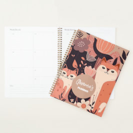 Agenda Gatos y flores de boho rosa personalizados