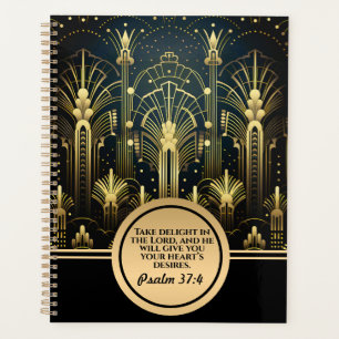Agenda Gatsby De Oro Y Negro Art Decó Con Verso De Biblia
