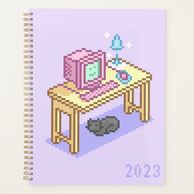 Agenda Geeky Pastel Rosa Yellow Pixel Art Computer (Anverso)