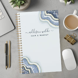 Agenda Geoda de Ágata con Brillo Azul de Lujo Empresarial