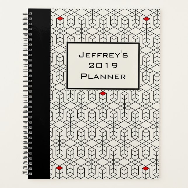 Agenda Geométrica en blanco y negro de personalizable (Anverso)