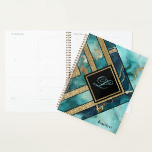 Agenda Geométrico Dorado Verde Teal Moderno Único