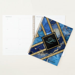Agenda Geométrico moderno único de oro azul