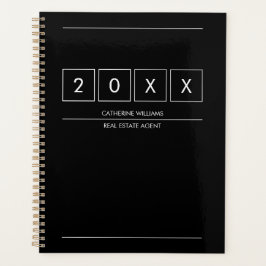 Agenda Geométrico Negro Y Blanco Personalizado Profesiona