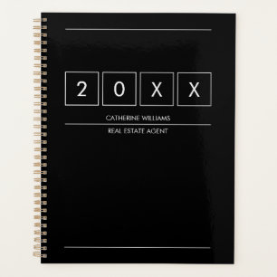 Agenda Geométrico Negro Y Blanco Personalizado Profesiona