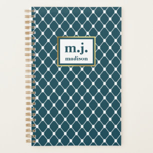 Agenda Geométrico personalizado del monograma azul de mod