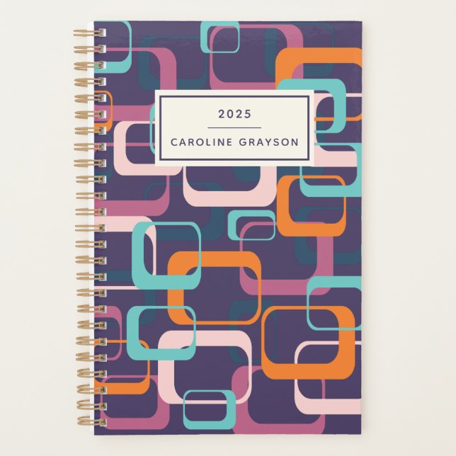 Agenda Geométrico Retro Mod Atómico Purple Personalizado (Anverso)