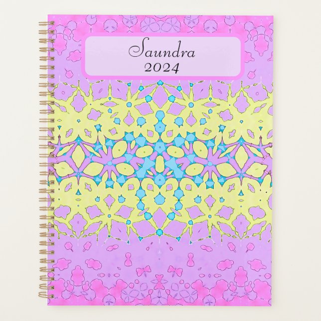 Agenda Geométrico rosa, lila, amarillo y azul cielo (Anverso)