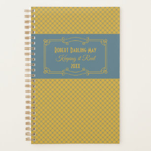 Agenda Geométrico y Art Deco Azul y Amarillo Personaliza