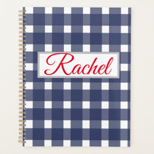 Agenda Gingham blanco azul personalizado