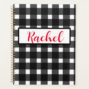 Agenda Gingham blanco negro personalizada
