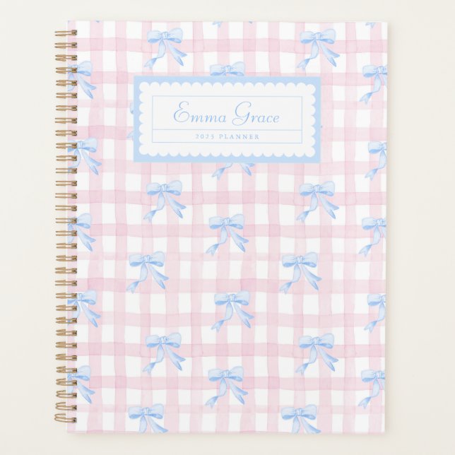 Agenda Gingham de Grandmillennial con Bows Planner (Anverso)